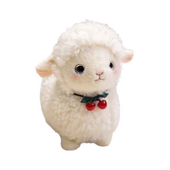 BESTSKY Super Adorable Small Plush Sheep Toy with Cherry Pendant 9.8 Inch Soft Fluffy Stuffed Animal Doll for Child Companion Birthday Gift Bedroom Decor Family Gifts