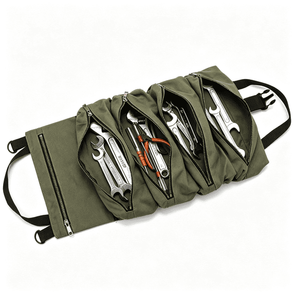 BESTSKY Super Roll Tool Roll,Multi-Purpose Roll Up Tool Bag,Wrench Roll,Canvas Tool Organizer Bucket,Car First Aid Kit Wrap Roll Storage Case,Hanging Tool Zipper Carrier Tote,Car Camping Gear