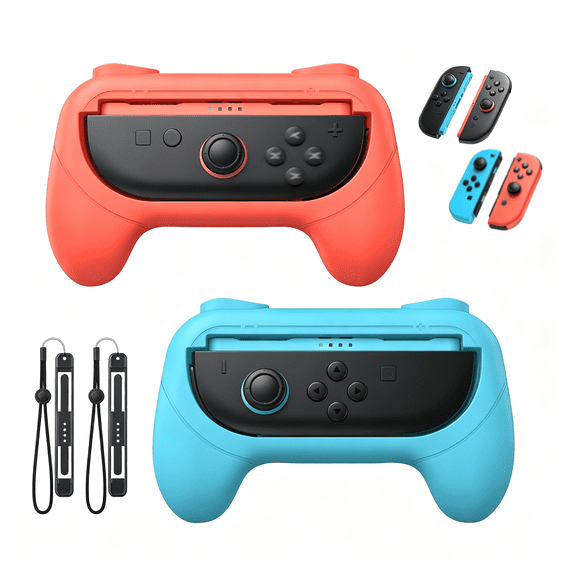 BESTSKY [Switch 1/2 Compatible] Grips for Switch 2 (2025)/1&Oled for Con 2, Wear-Resistant & Anti-Slip Controller Grips Handle Kit, Switch 2 Joypad Holder Accessories (Orange,Blue)