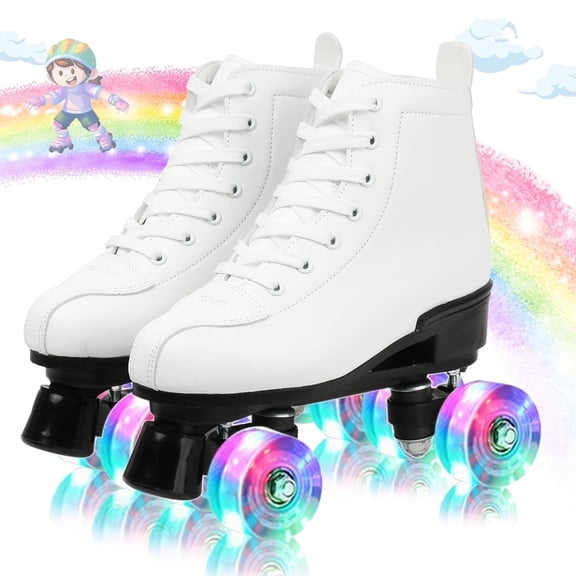 BESTSKY Teen Kids Skates with Light Up Wheels, White Roller Skates for Girls Boys(Youth 5/Women'S 5.5/Men 5) Roller Skates Kids