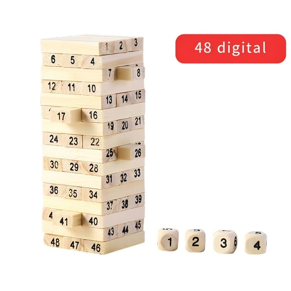 BESTSKY Timber Tower Wood Block Stacking Game,48 Piece Classic Wooden Blocks for Building,Toppling and Tumbling Games,Deluxe Stacking Game