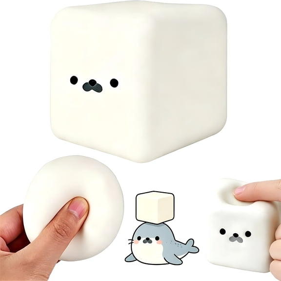 BESTSKY Tofu Seal Soft and Fluffy,Slow Rising Soft and Fluffy Cube White Squeeze Stress Relief Cube Cute Seal Face Shaped Tofu Squeeze