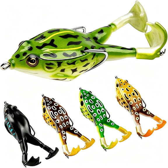 BESTSKY Topwater Frog Lure Bass Trout Fishing Lures Kit Set Realistic Prop Frog Soft Swimbait Floating Bait with Weedless Hooks for Freshwater Saltwater