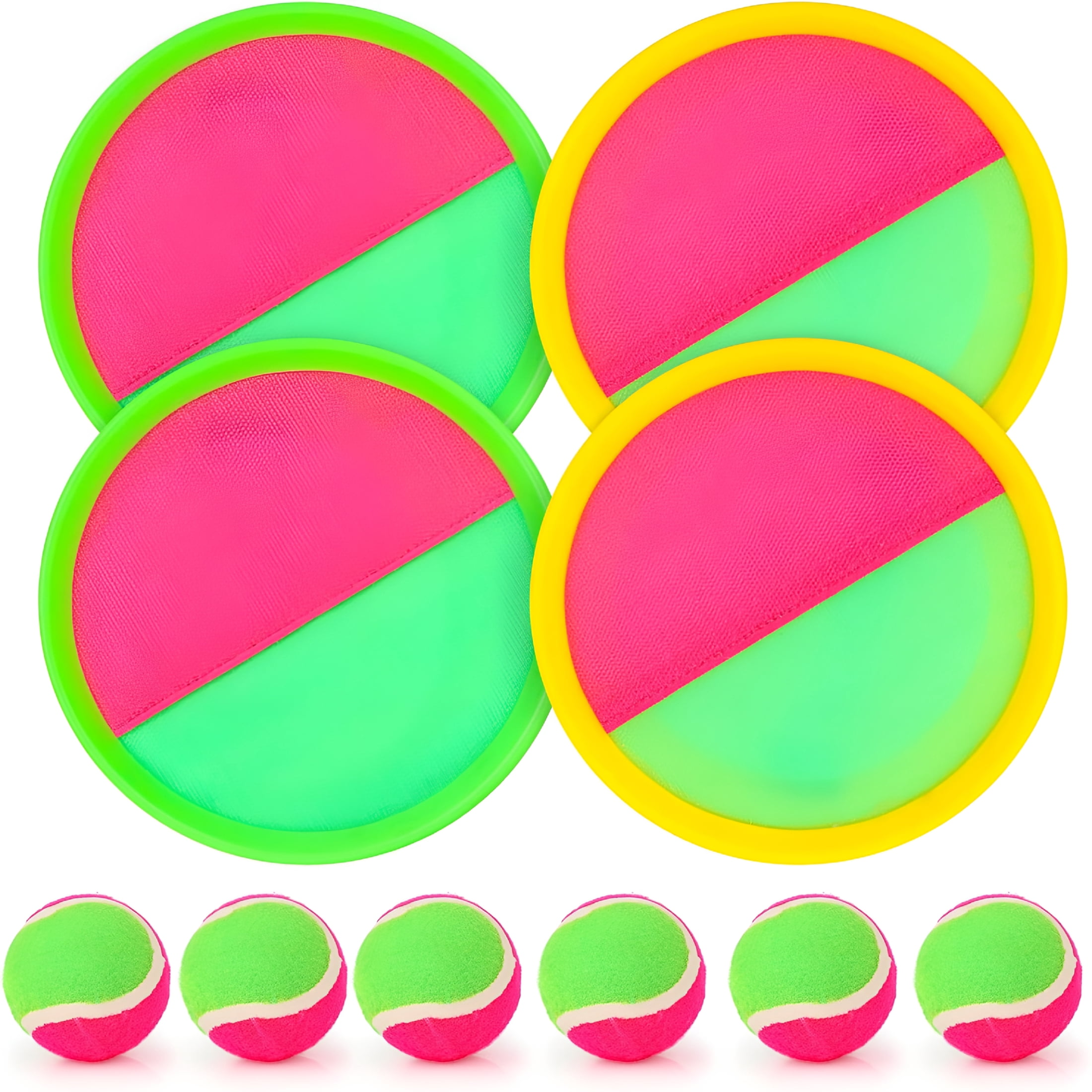 BESTSKY Toss and Catch Ball Set Catch Game Toys with 4 Paddles 6 Balls and 1 Storage Bag,Ball Sports Toys for Kids and Adults Family School Outdoor Games,Beach Playground Yard Games Supplies