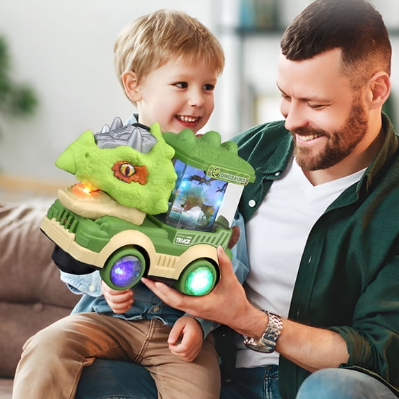 BESTSKY Toys Dinosaurs Car Toys Electric Truck Toy for Toddlers,Monster Dinosaur Truck Toy with Spray,Lights & Sound,360 Rotation Bump and Go Car Boys Girls Toy for 1 2 3 4 5 Year