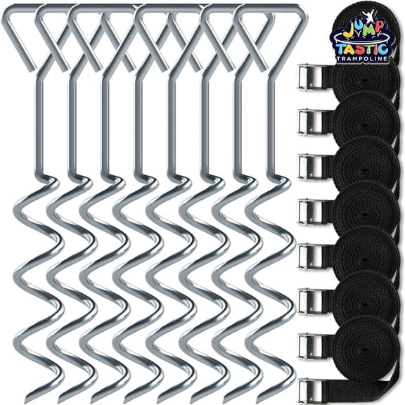 BESTSKY Trampoline Anchors, 8 Pcs Trampoline Stakes and Straps, Anti-Rust Trampoline Anchors High Wind Heavy Duty, Spiral Shaped Trampoline Stakes Anchors High Wind