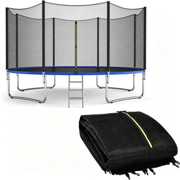 BESTSKY Trampoline Safety Net,14Ft Weather-Resistant Replacement Enclosure Net for Round Frame,with Double-Headed Zippers,Protection Buckles & Enhanced Hook,Poles Not Included