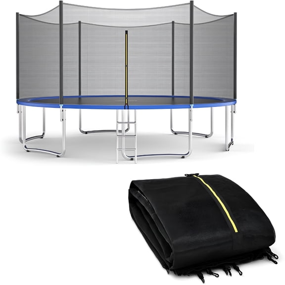 BESTSKY Trampoline Safety Net,8 10 12 14 15 16Ft Weather-Resistant Replacement Enclosure Net for Round Frame,With Double-Headed Zippers,Protection Buckles&Enhanced Hook,Poles Not Included