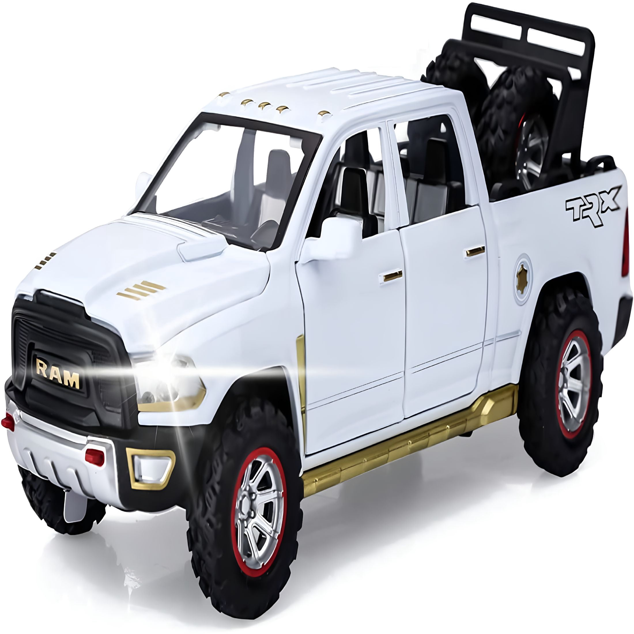 BESTSKY Trucks for Boys RAM 1500 Pickup Truck Toys Diecast Metal Model Cars with Light and Sound Pull Back Car Toy for 3+ Year Old Kids (Red)