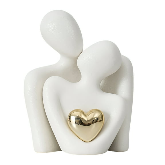 LAMIRO Ceramic Couple Hug Figurine with Golden Heart Men Women Embrace Statue Sculpture Living Room Bedroom Desktop Decoration Wedding Anniversary Gifts