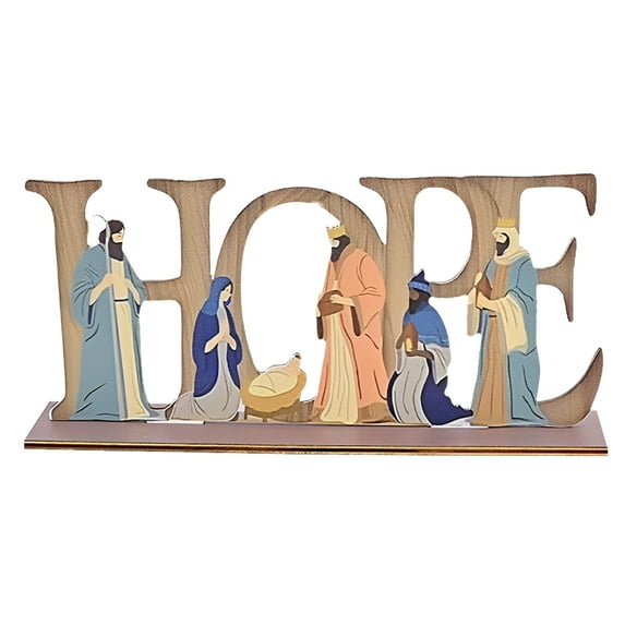 LAMIRO Wooden Easter Nativity Figurine with Hoping Sign, Wooden Base, Perfect for Easter and Christmas Decor, Religious Gathering, Indoor Table Shelf Holiday Display