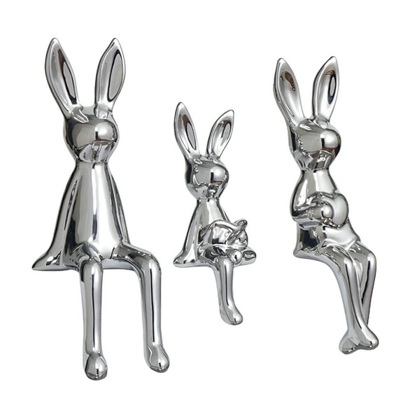 LAMIRO 3Pcs Bunny Family Figurine Rabbit Statues Collection Creative Sculpture Ornament for Cabinet Bedroom Hallway Indoor Bookshelf