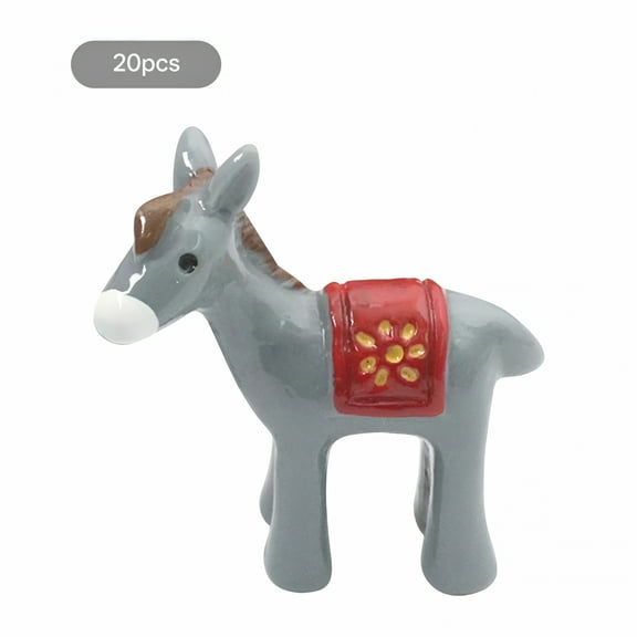 LAMIRO 20 Pcs Tiny Animal Models Miniature Donkey with Stake Toys Figurines
