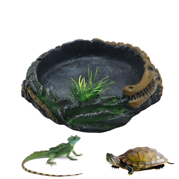 BESTSKY Turtle Tank Accessories,Resin Reptile Tank Accessories,Aquarium Feeding Dish Ornament Bearded Dragon Tank Accessories,Aquarium Decorative Feeding Bowl