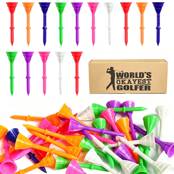BESTSKY Unbreakable Golf Tees Plastic 3 1/4" Value 50/100 Pack,Low Friction&Low Ball Spin Long Tees to Improve Distance&Accuracy,Durable Tees with Assorted Colors to Practice