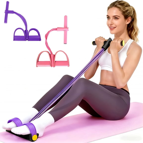 BESTSKY Upgrade 6-Tube Pedal Resistance Bands with Handles - Natural Rubber Manual Tension Trainer for Abdomen Waist Arm Leg(Lr Pink+Purple 1 Pair)