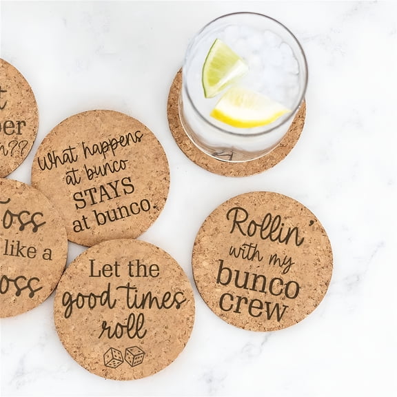 BESTSKY Vintage Bunco Game Wood Coasters (6Pcs),Retro Style Game Wooden (6 Pack) a Must Have for Classic Board Games Perfect for Protecting The Tabletop Both Fun