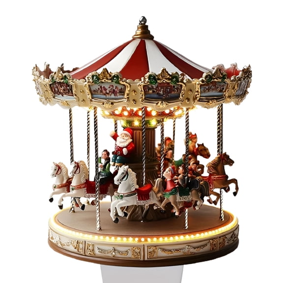 BESTSKY Vintage Christmas Carousel Music Box with Rotating Horses,Led Lights,360 Spinning Santa and Kids,Festive Tabletop Decoration for Home,Office,Holiday Parties,Gift Idea Music Boxes