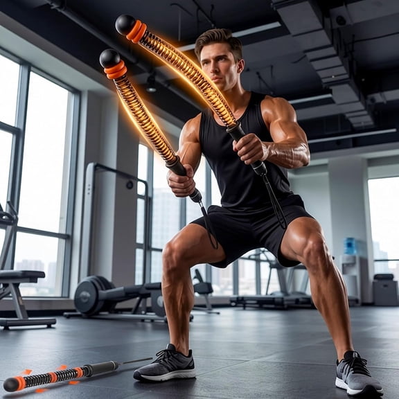 BESTSKY Weighted Ropeless Battle Ropes with Adjustable Spring Resistance|Quiet Cordless Battle Rope Sticks for Apartment Home Gym|Portable Workout Equipment with Weighted Handles for Hiit Cardio