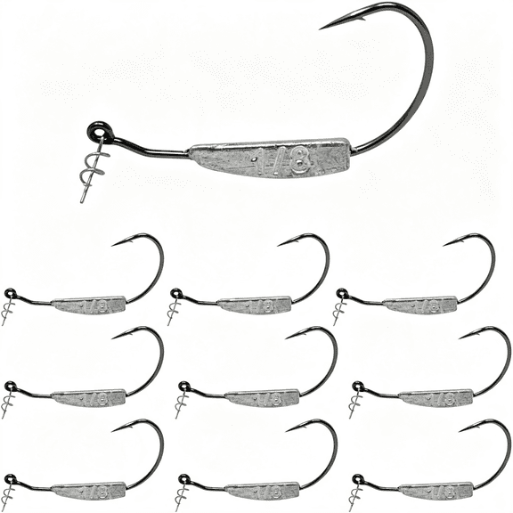 BESTSKY Weighted Swimbait Hooks - Weedless Belly Weighted Hooks with Twist Lock Bait Keeper for Soft Plastic Swimbaits - Bass Fishing Hooks Weighted Hooks (10-Pack)