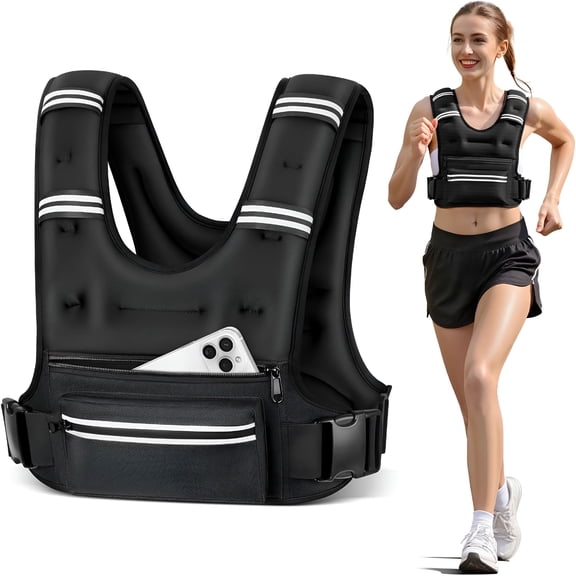 BESTSKY Weighted Vests for Women and Men,8 12 16 20 Lb Weighted Vest with Storage Pockets,Rucking Vest with Reflective Stripe,Adjustable Straps for Running,Walking,Workout,Training