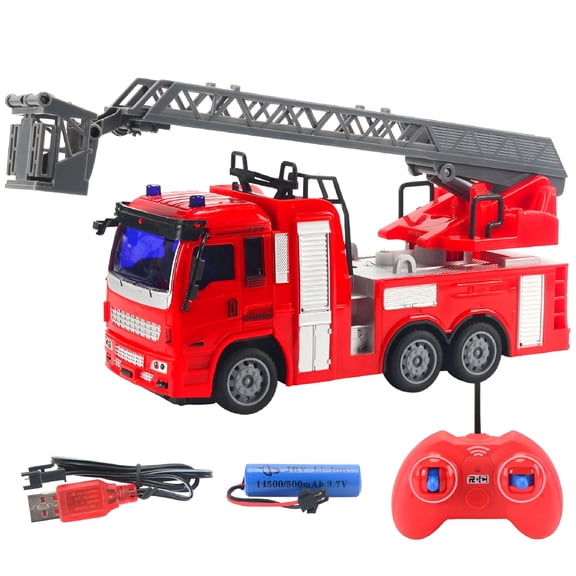 BESTSKY 2026 New Wireless Remote Control Fire Truck Toy Cars with Led Lights Engineering Cars Model for Children Gifts for Boy Girl 3-6 Year Old