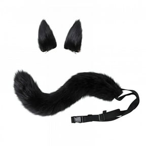 BESTSKY Wolf Dog Hair Fake Animal Tail and Ears 1 Set Furry Faux Tail Real-Looking Comfortable to Wear Role-Playing Props Soft Cosplay Fox Ears and Tail Costume Set Coyote Wolf Tail