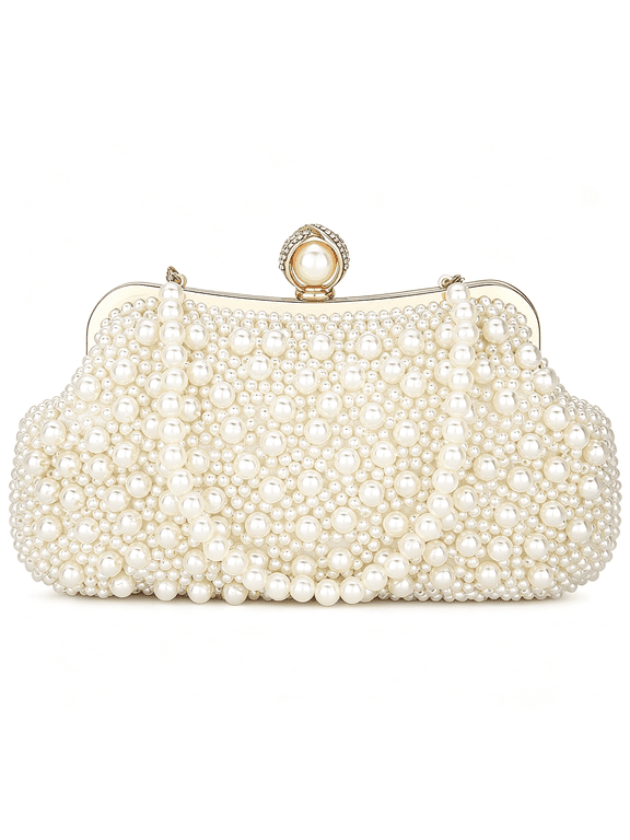 Women Pearl Clutch Bag Noble Crystal Beaded Evening Bag Wedding Clutch with Pearl Chain Elegant Pearl Purse