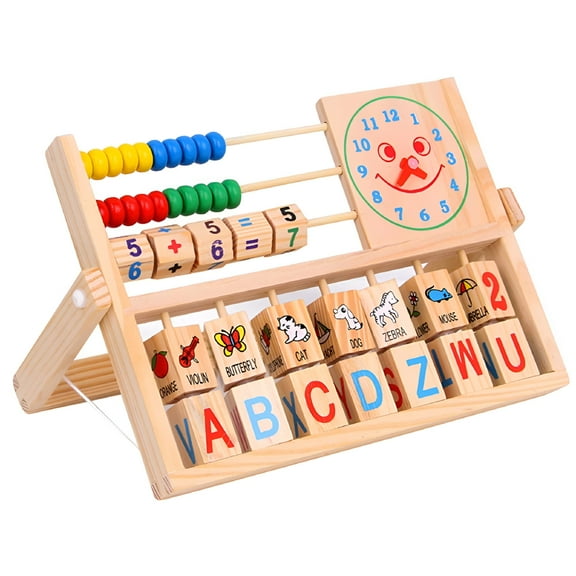 BESTSKY Wooden Abacus Math Learning Toy for Kids Ages 3-6 Multi-Functional Educational Tool with Clock and Alphabet Preschool Counting