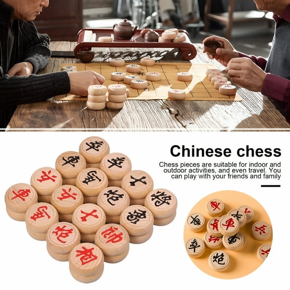 BESTSKY Wooden Chinese Chess Set Xiangqi, Portable Travel Strategy Board Game with Plastic Paper Board, Gift for Teens, Adults
