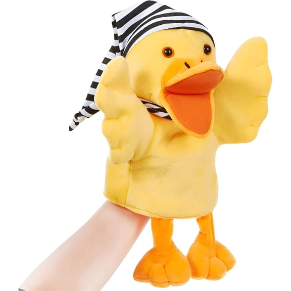 BESTSKY Yellow Duck Hand Puppet 12.5 Inch Plush Interactive Toy with Movable Mouth, Soft Stuffed Animal for Kids Storytelling, Pretend Play, Puppet Theater, and Early Childhood Education