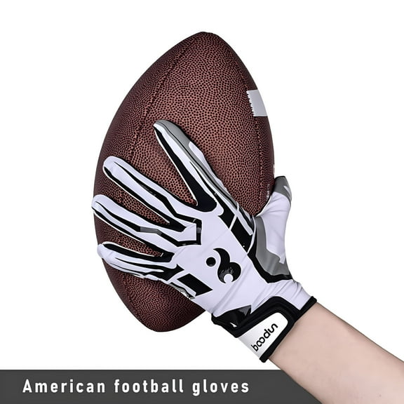 BESTSKY Youth Football Receiver Gloves - Silicone Palm - Youth and Adult Pair - Great for Games & Costumes, White, Small