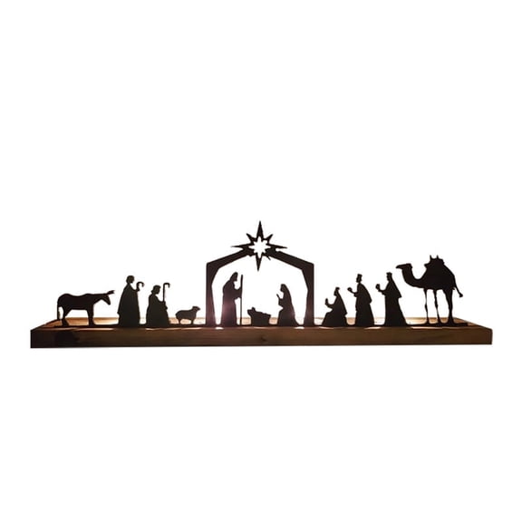 BESTSKY nativity set indoor, Nativity Scene Nativity Sets For Christmas Indoor Black Metal Nativity Set With Wood Base People Nativity Set Tree Nativity For Christmas Table Decoration