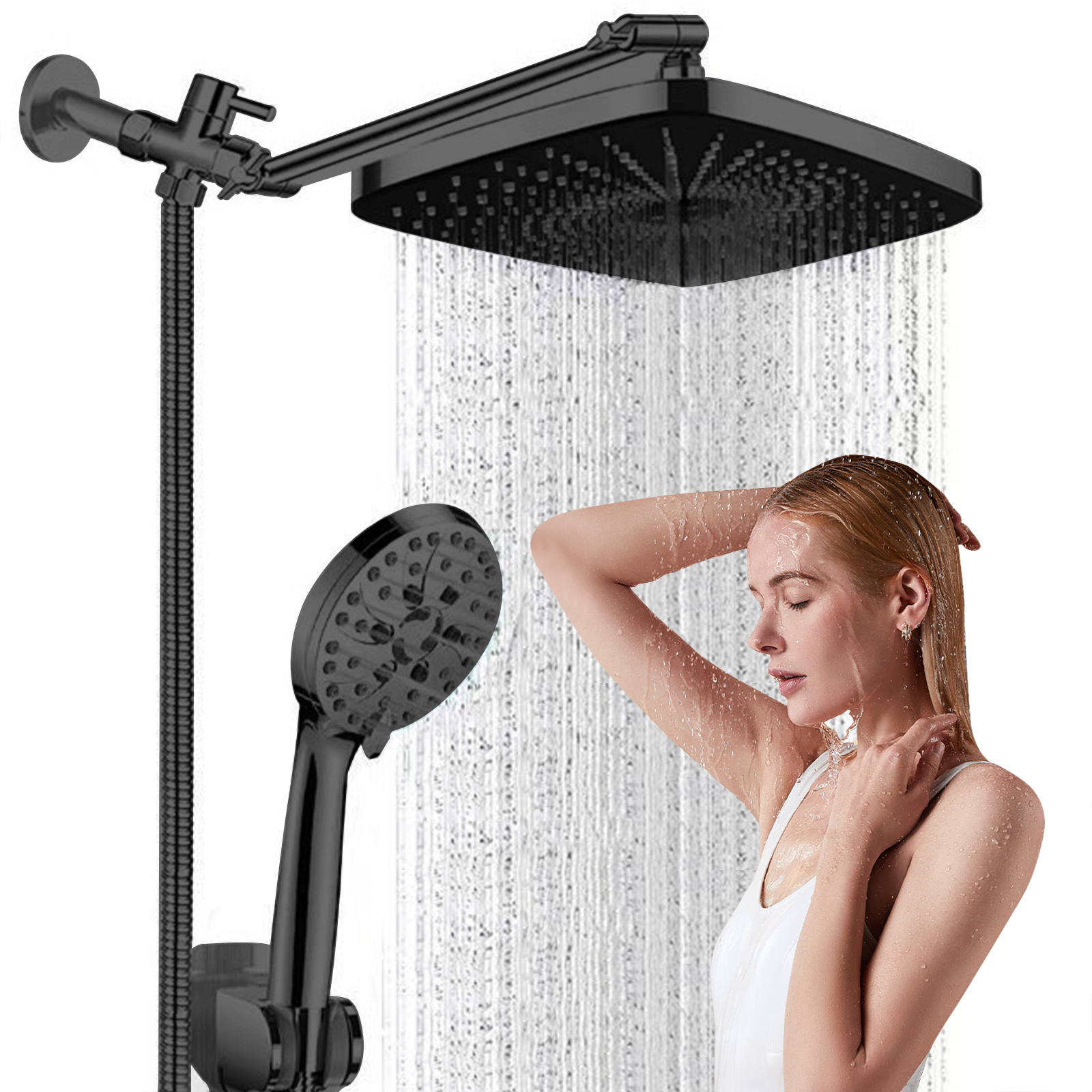 DreamSpa UltraLuxury 9Inch Square Rainfall Combo with PushControl Handheld Shower and Low