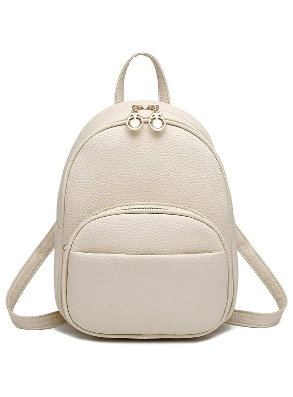BESTSLE Small Leather Backpack for Women Fashion Shoulder Handbags /Multiple Zipper Pockets, Cute School Bookbags Ladies Satchel Bags Ivory