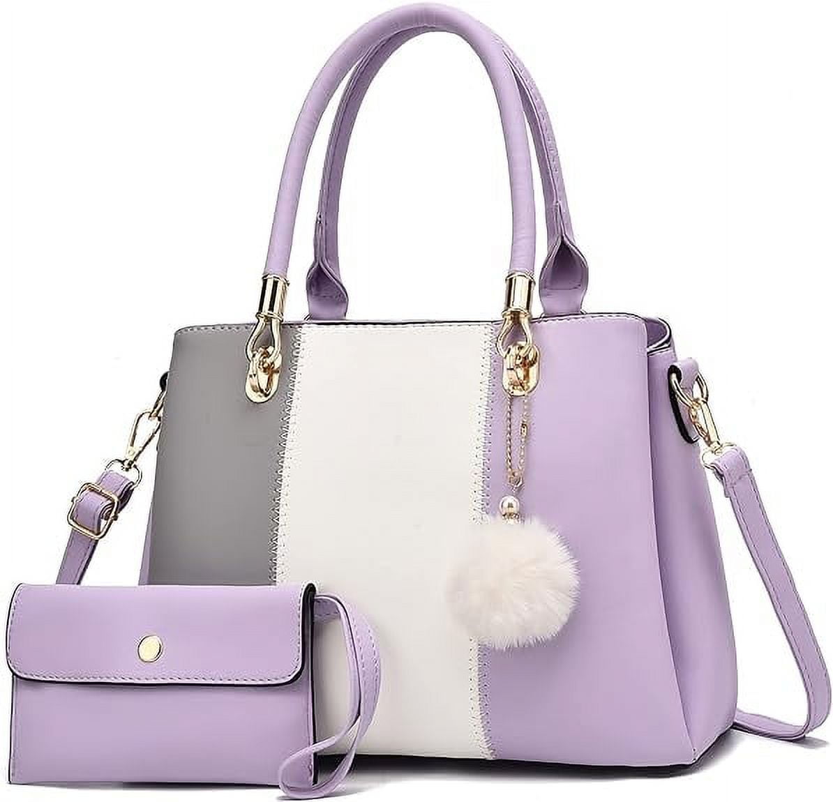 BESTSLE Women s Handbags Large Tote Shoulder Bag Crossbody Bag for Ladies Color Stitching Top Handle Satchel 2pcs Purse Set Purple Walmart