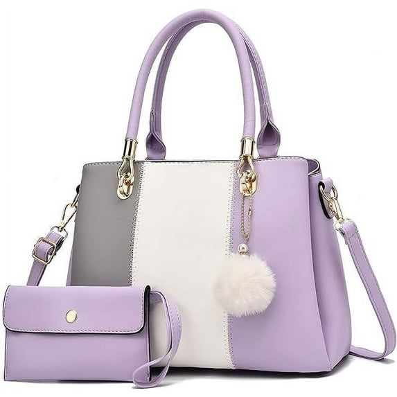 ARDIKAMA Women's Handbags Large Tote Shoulder Bag Crossbody Bag for Ladies Color Stitching Top Handle Satchel 2pcs Purse Set Purple
