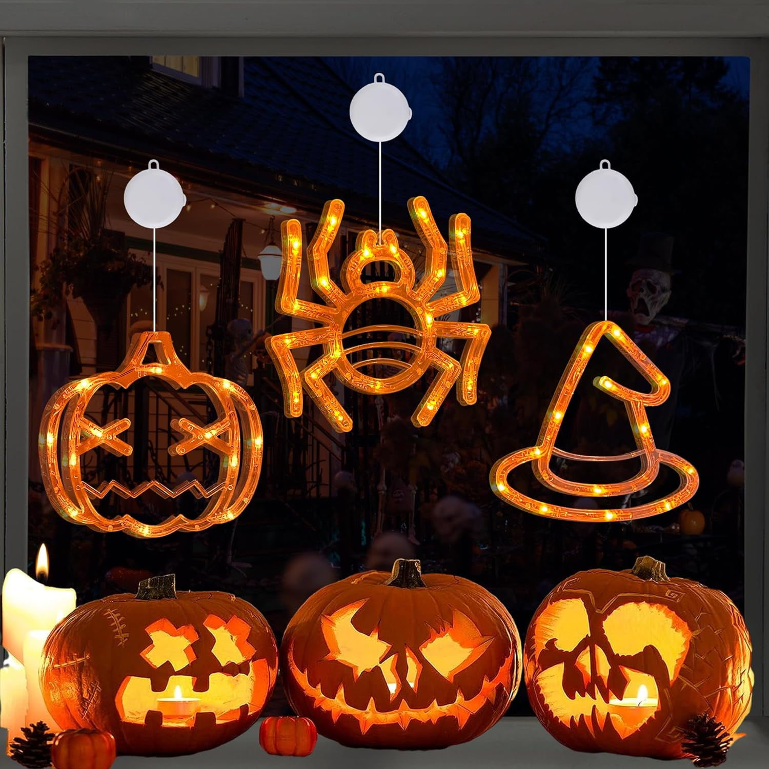 BESTSPR 3 Pcs Halloween Decorations, Halloween Window Lights with