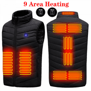 BESTSPR 9 Areas Men and Women Heating Jacket Heated USB Battery Powered Self Heating Warmer Vest Black XL