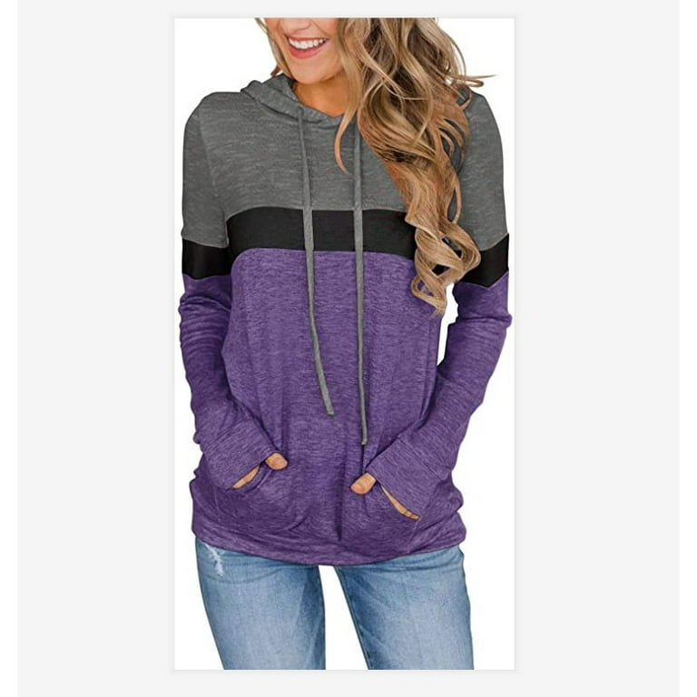 BESTSPR Cute Hoodie Color Block Sweatshirts for Women Long Sleeves