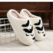 BESTSPR Halloween Bat Slippers Spooky Slides Winter House Slippers for Women Men Soft Plush Fuzzy Shoes for Indoor Outdoor