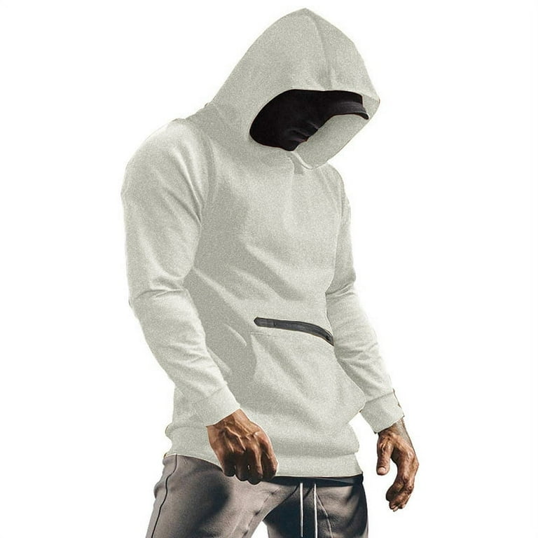 BESTSPR Men s U Neck Solid Color Splicing Loose Zipper Kangaroo