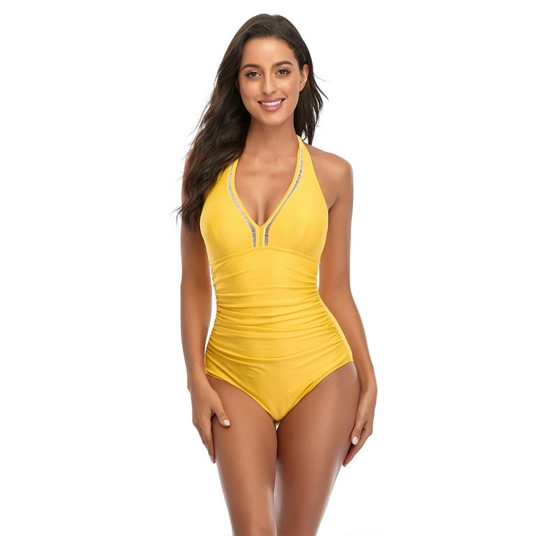 BESTSPR One Piece Swimsuit Women Solid Color Solid Color Female