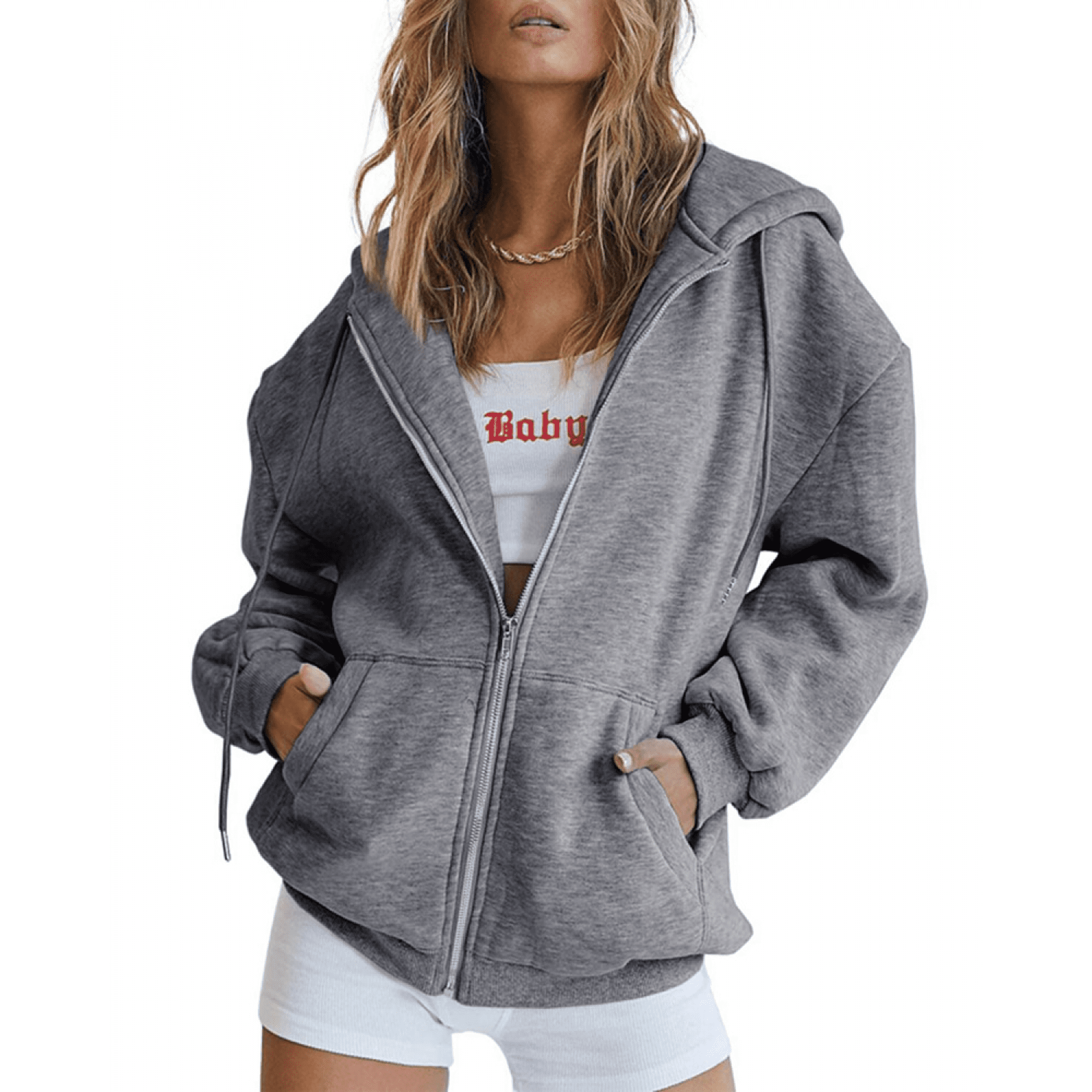 BESTSPR Pocket Thick Zipper Women's Cute Hoodie Oversized Sweatshirt  Drawstring Zipper S-2XL - Walmart.com