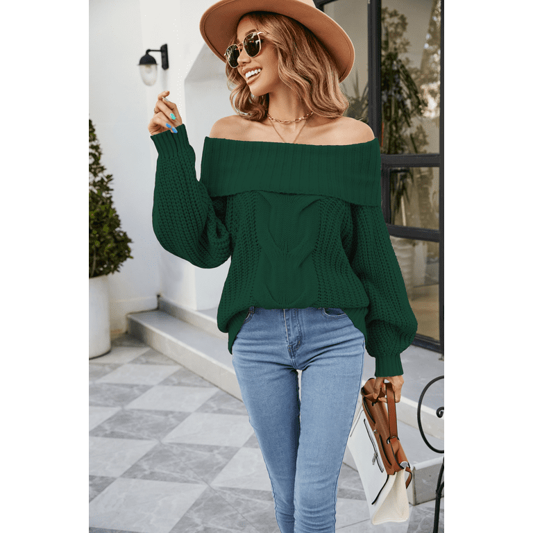 BESTSPR Sweater for Women Solid Color Off Shoulder Knitted Loose Shoulder Sweater S XL Walmart