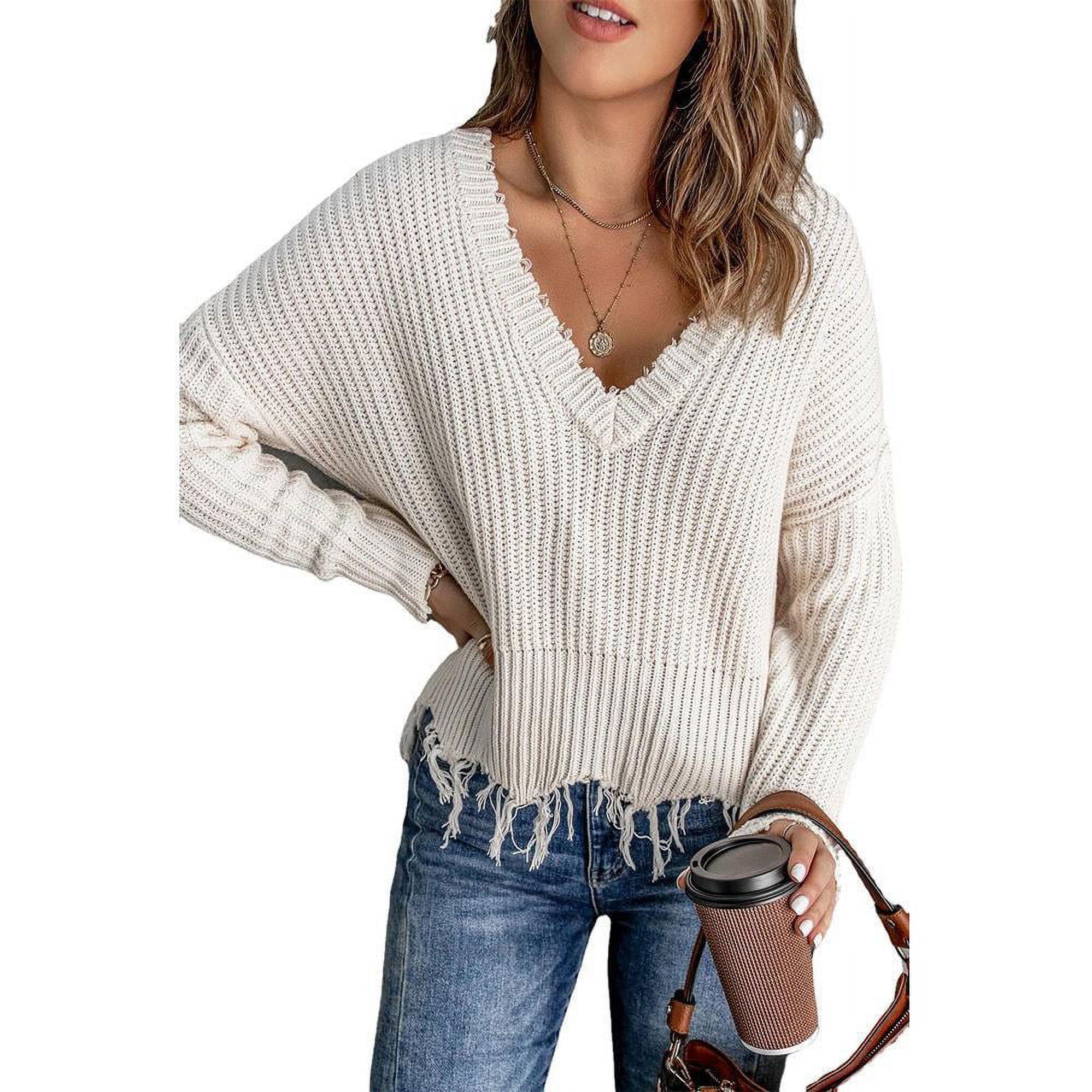Women's cotton v neck cheap sweater