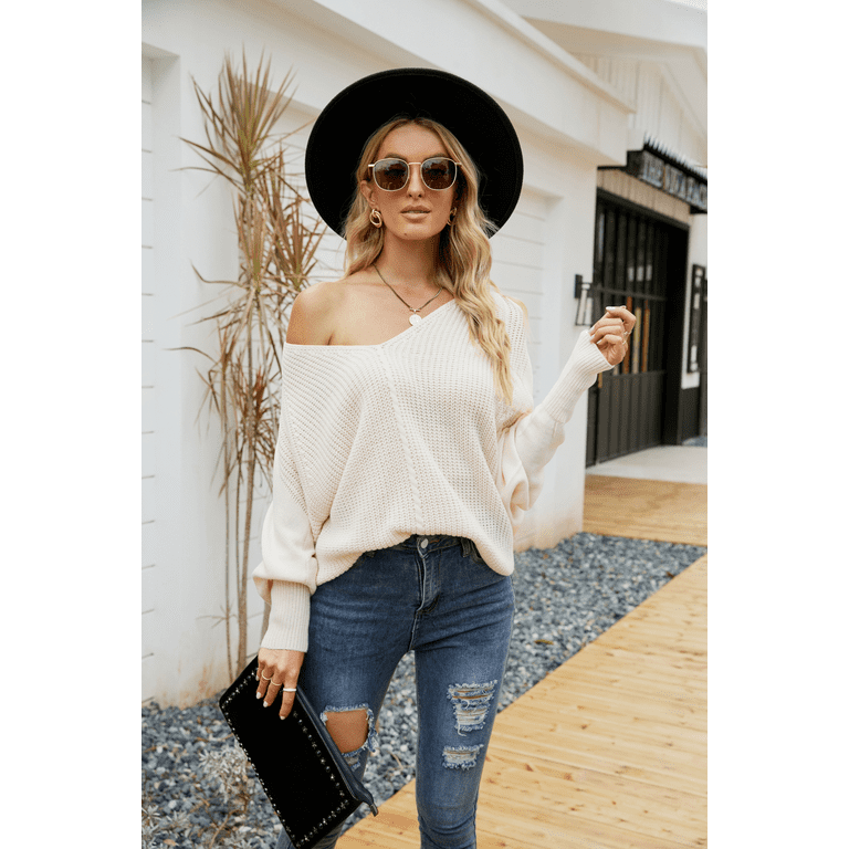 BESTSPR Women Button Down Dolman Sleeve Knitted Loose Pullover Off