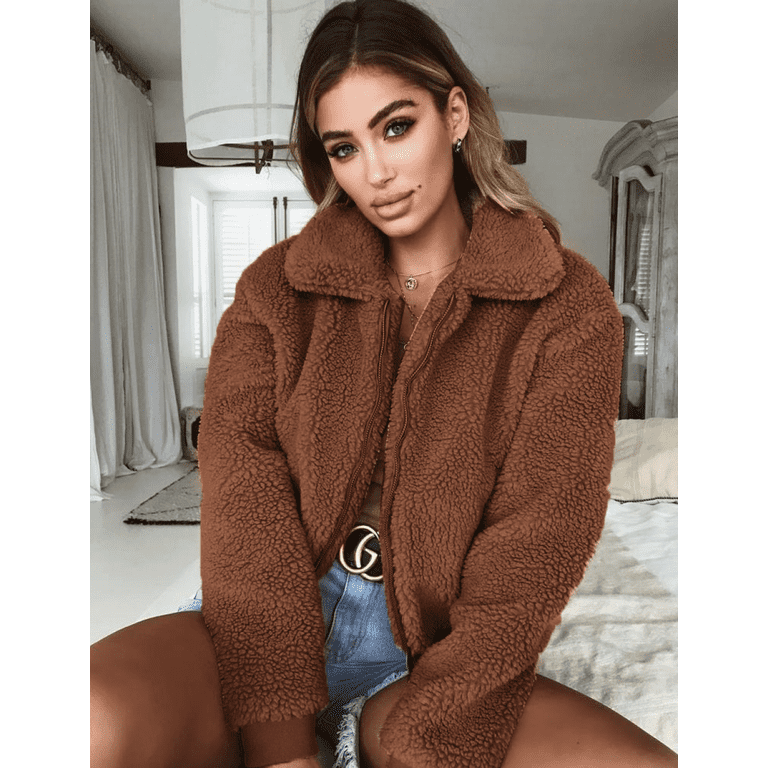 BESTSPR Women Warm Teddy Bear Pocket Fluffy Fleece Jacket Coat Oversized Outwear S 3XL Walmart