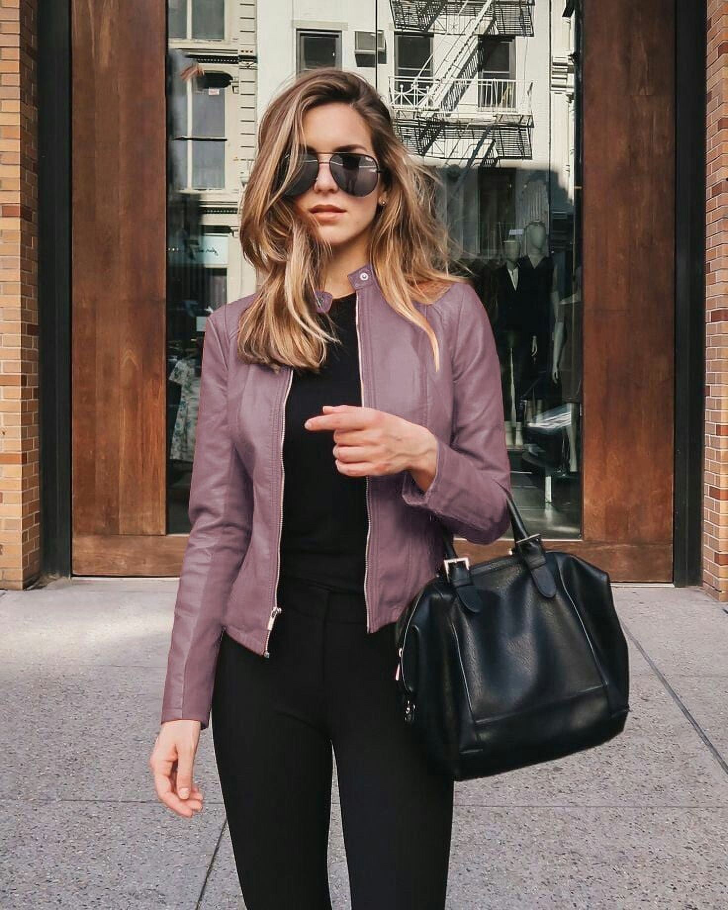 BESTSPR Women's Suit Collar Imitation Leather Slim-Fitting Street