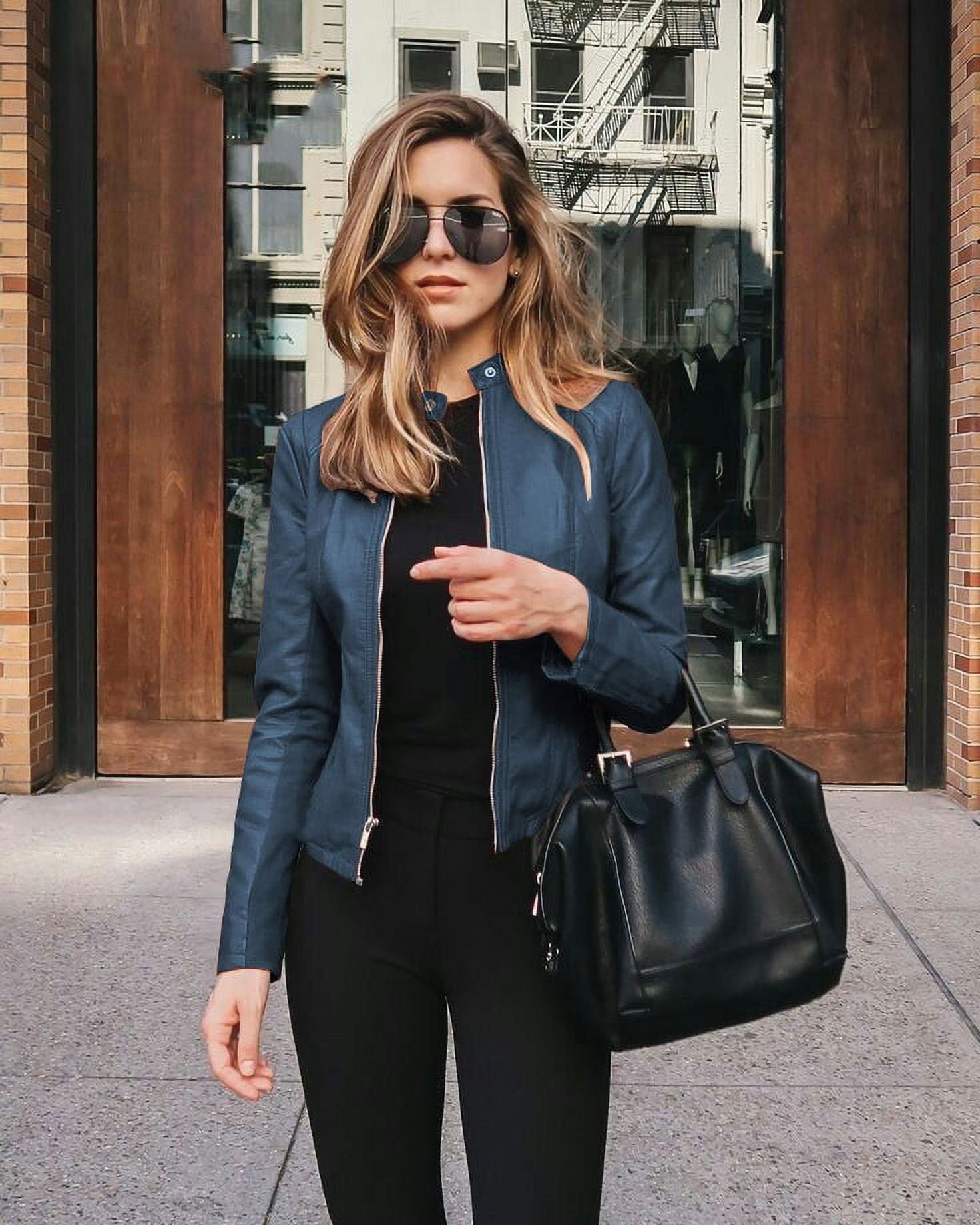 BESTSPR Women's Suit Collar Imitation Leather Slim-Fitting Street